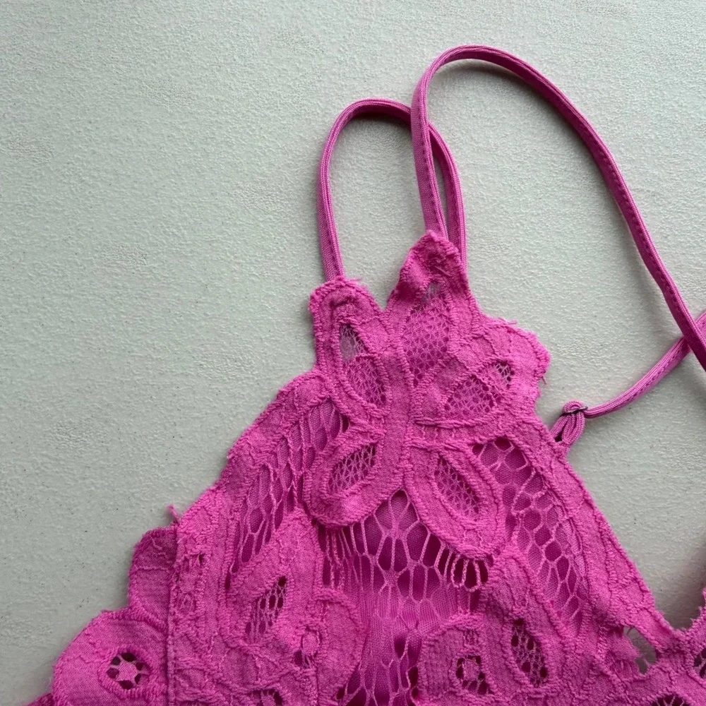 Willow & Root Womens L Magenta Pink Floral Lace Bralette Smocked Adjustable Boho